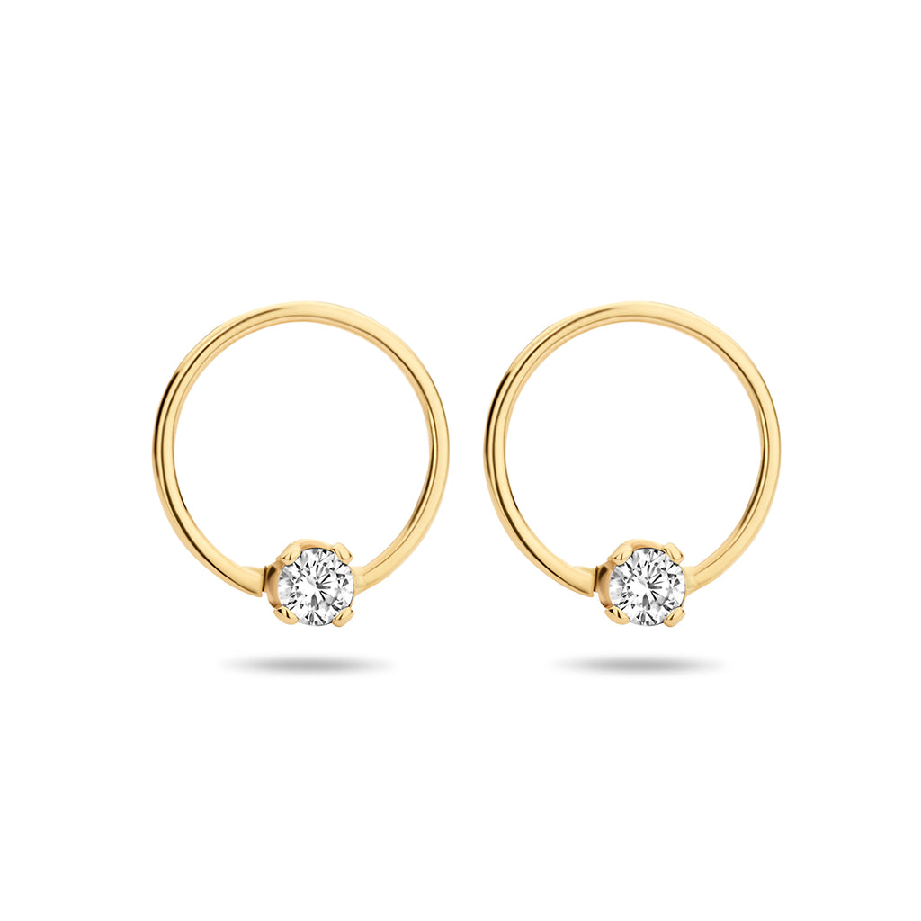 Oorknoppen rondje zirkonia 14k geelgoud