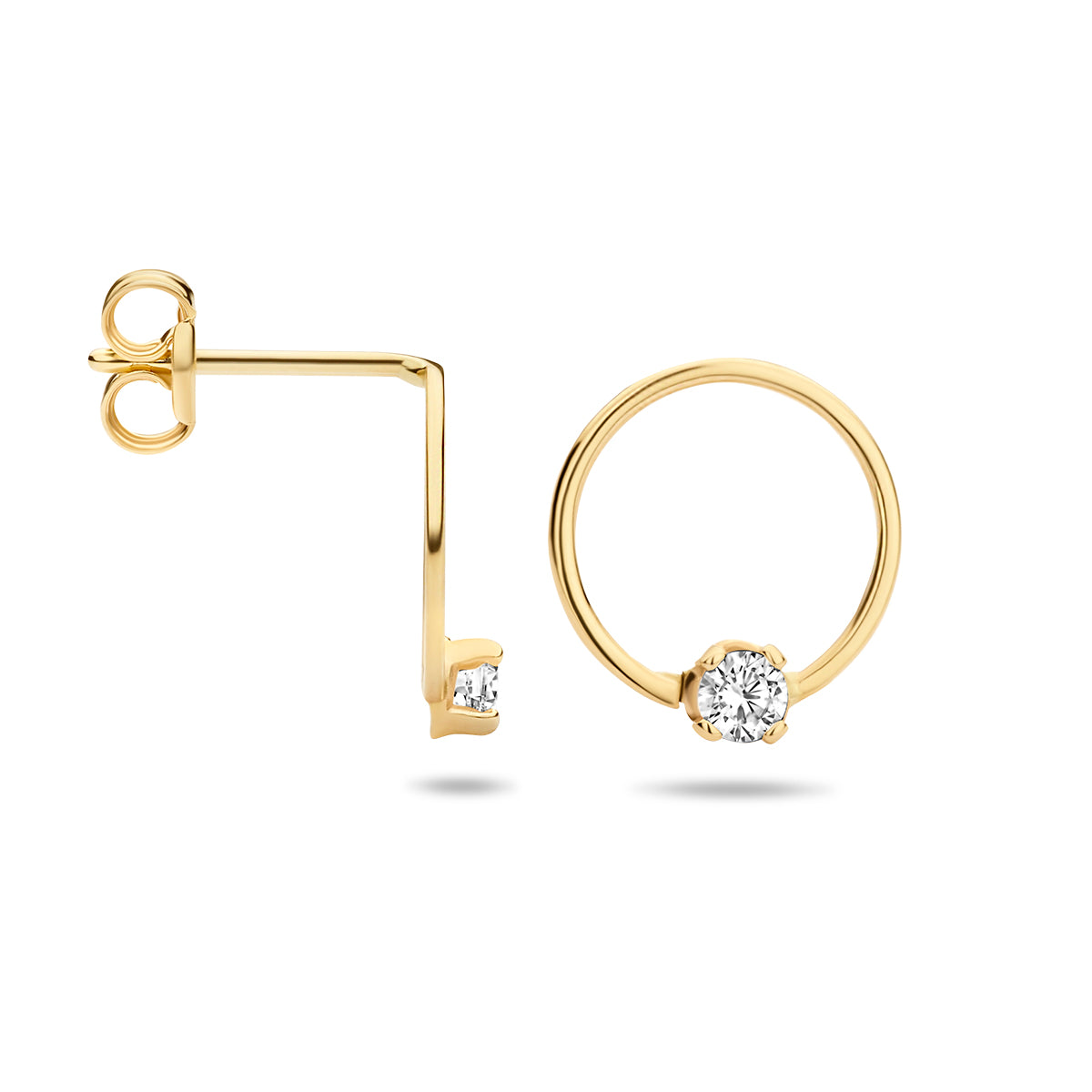 Oorknoppen rondje zirkonia 14k geelgoud