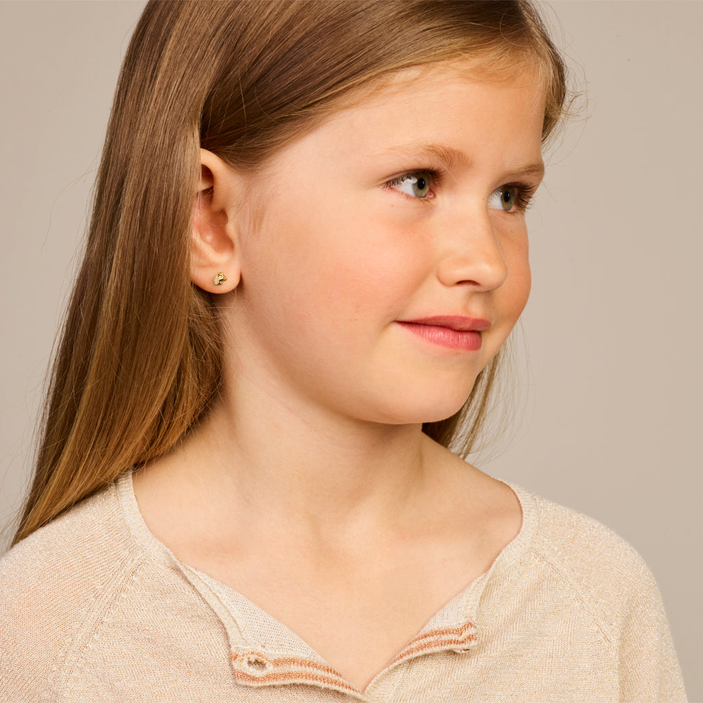 Oorknoppen eenhoorn zirkonia 14k geelgoud