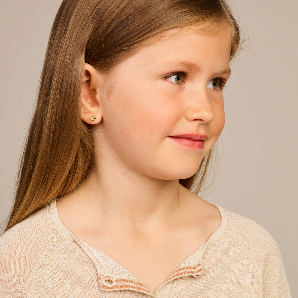 Oorknoppen eenhoorn zirkonia 14k geelgoud