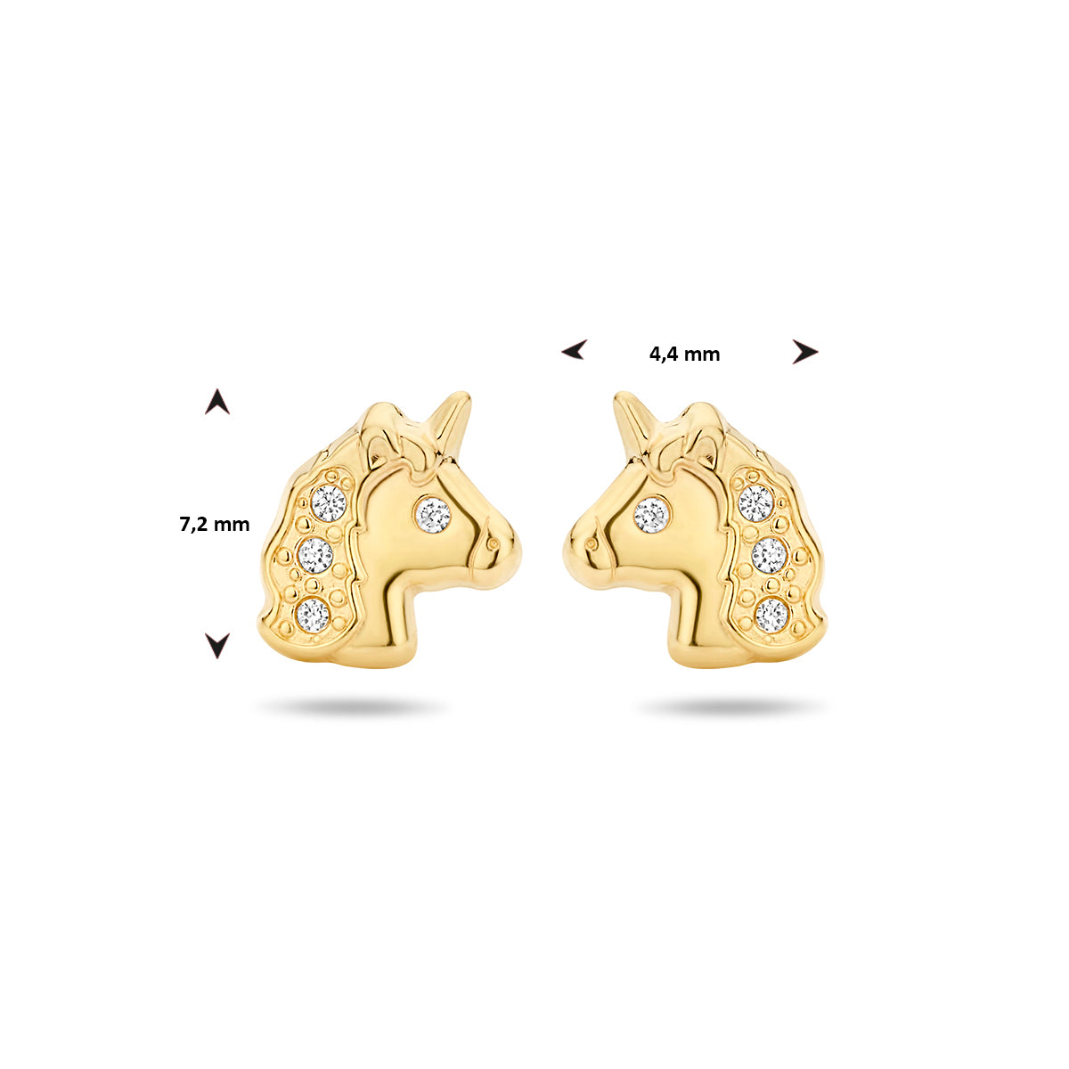 Oorknoppen eenhoorn zirkonia 14k geelgoud