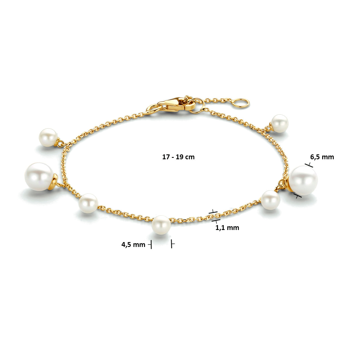 Armband parel 17 - 19 cm 14k geelgoud