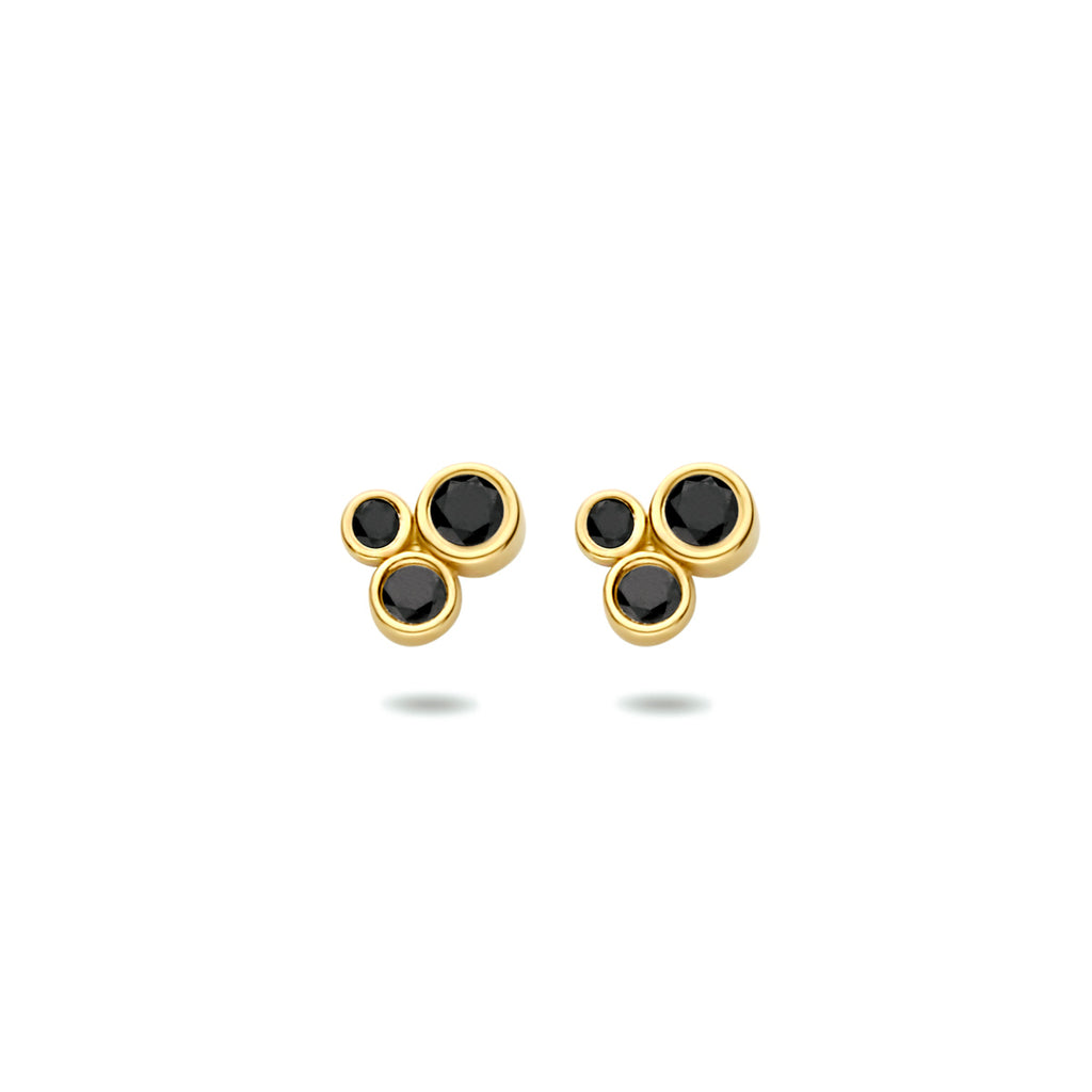 Oorknoppen zwart zirkonia 14k geelgoud