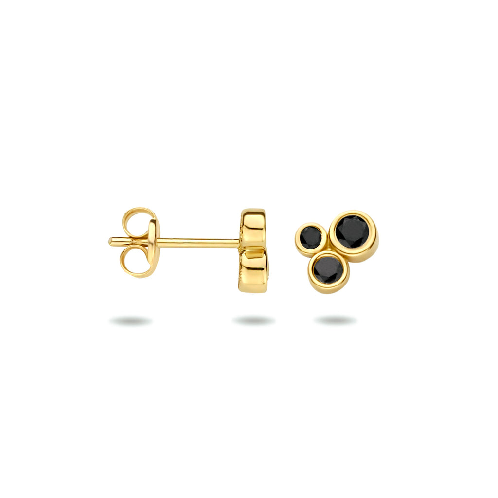 Oorknoppen zwart zirkonia 14k geelgoud