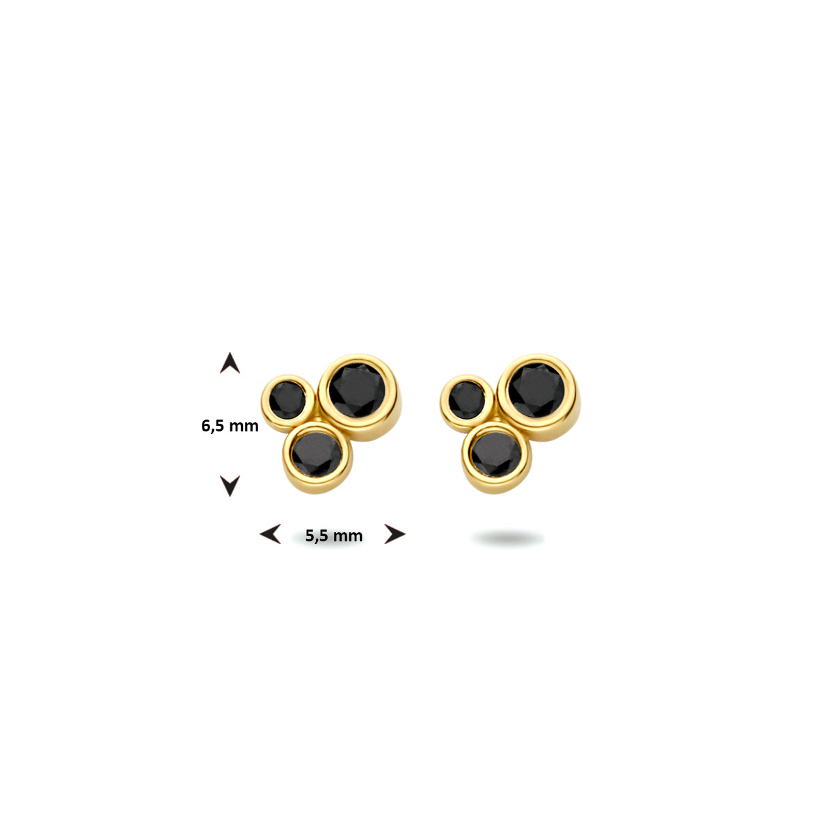 Oorknoppen zwart zirkonia 14k geelgoud