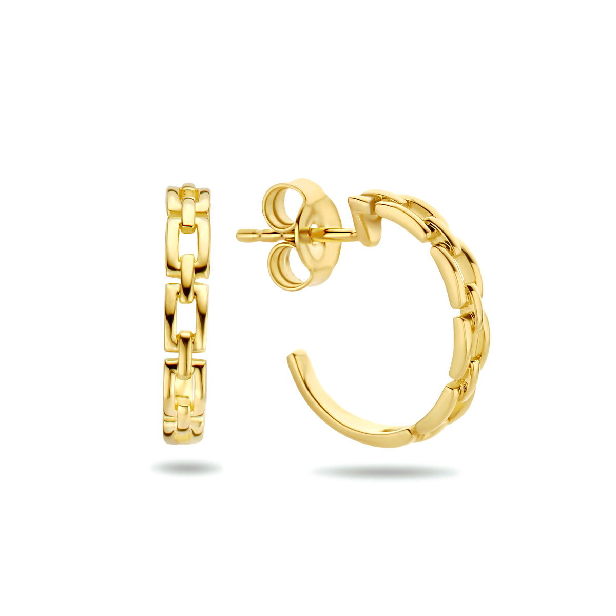 Stekeroorringen schakel 14k geelgoud