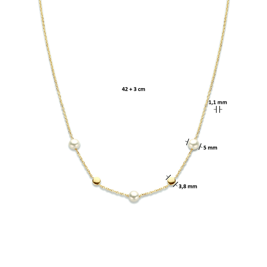Collier parels 42 + 3 cm 14k geelgoud