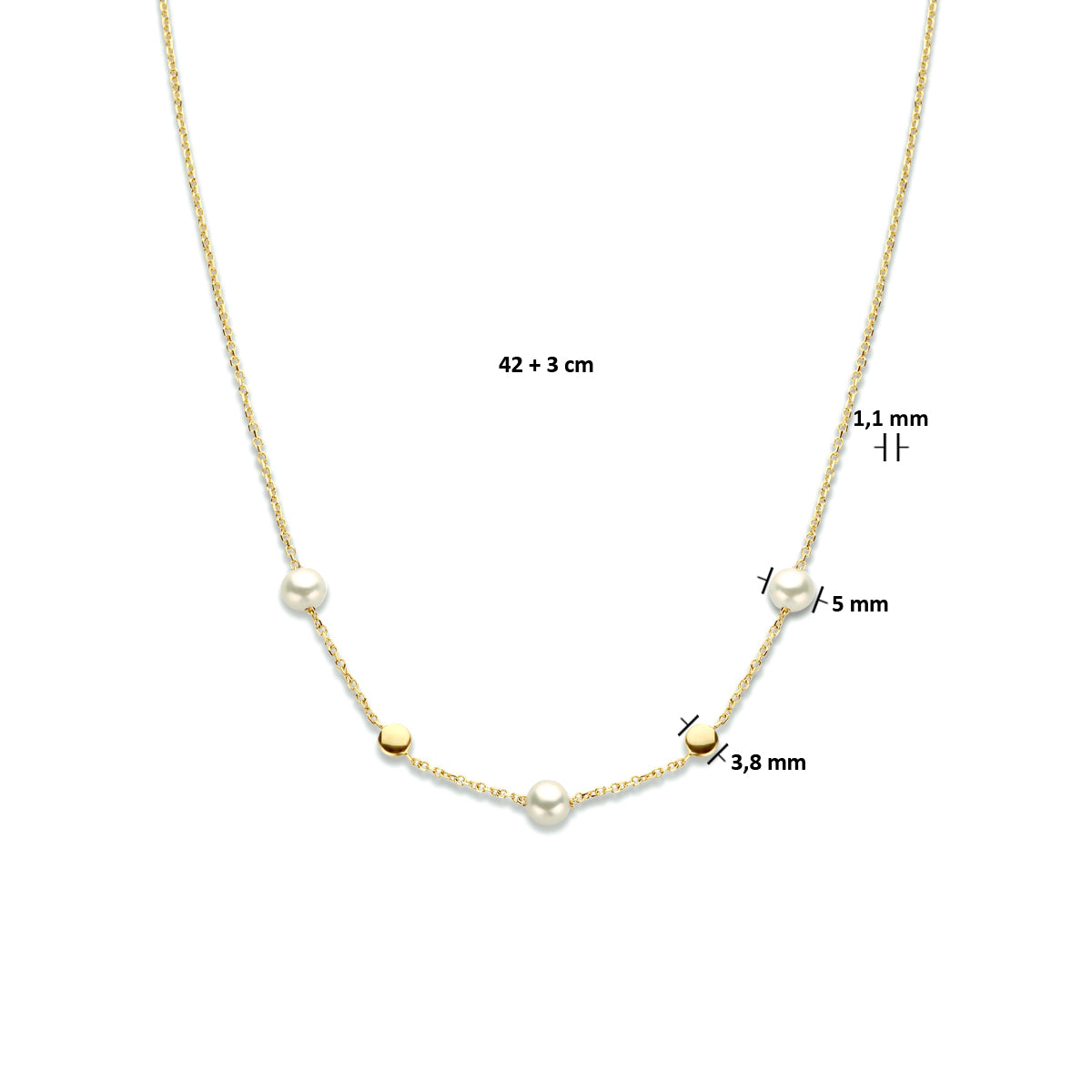 Collier parels 42 + 3 cm 14k geelgoud
