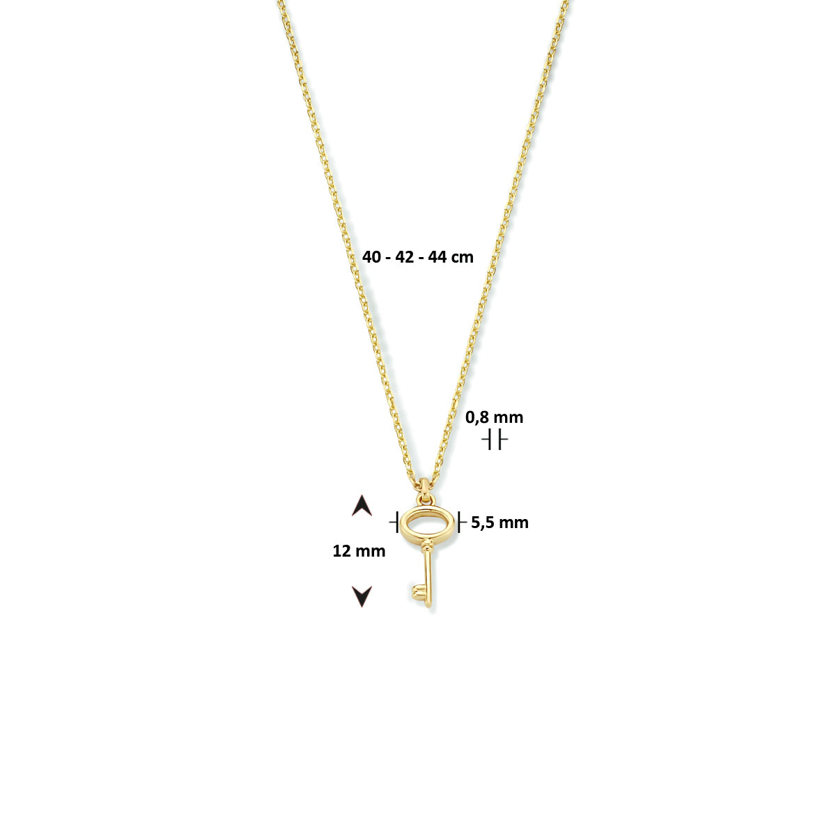 Collier sleutel 40 - 42 - 44 cm 14k geelgoud