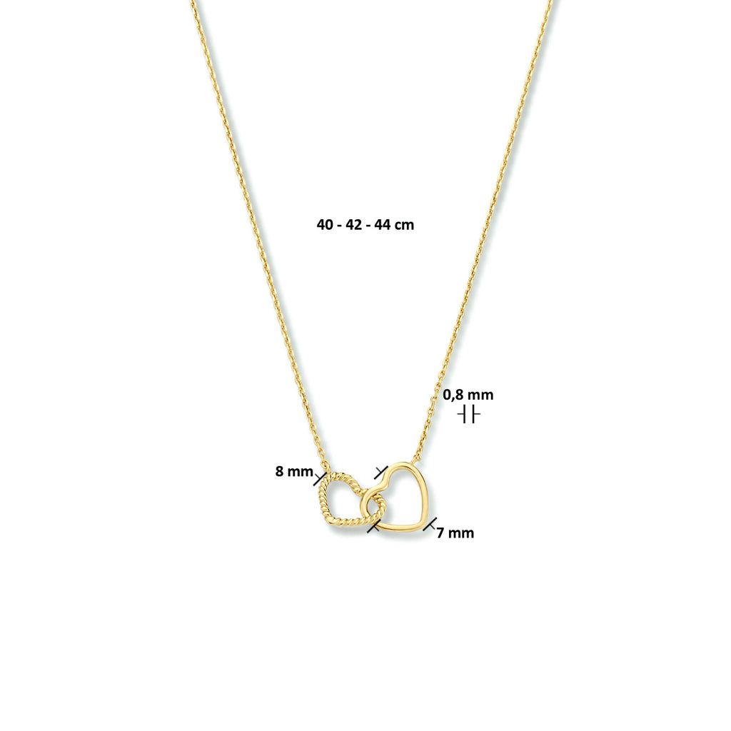 Collier hartjes 40 - 42 - 44 cm 14k geelgoud