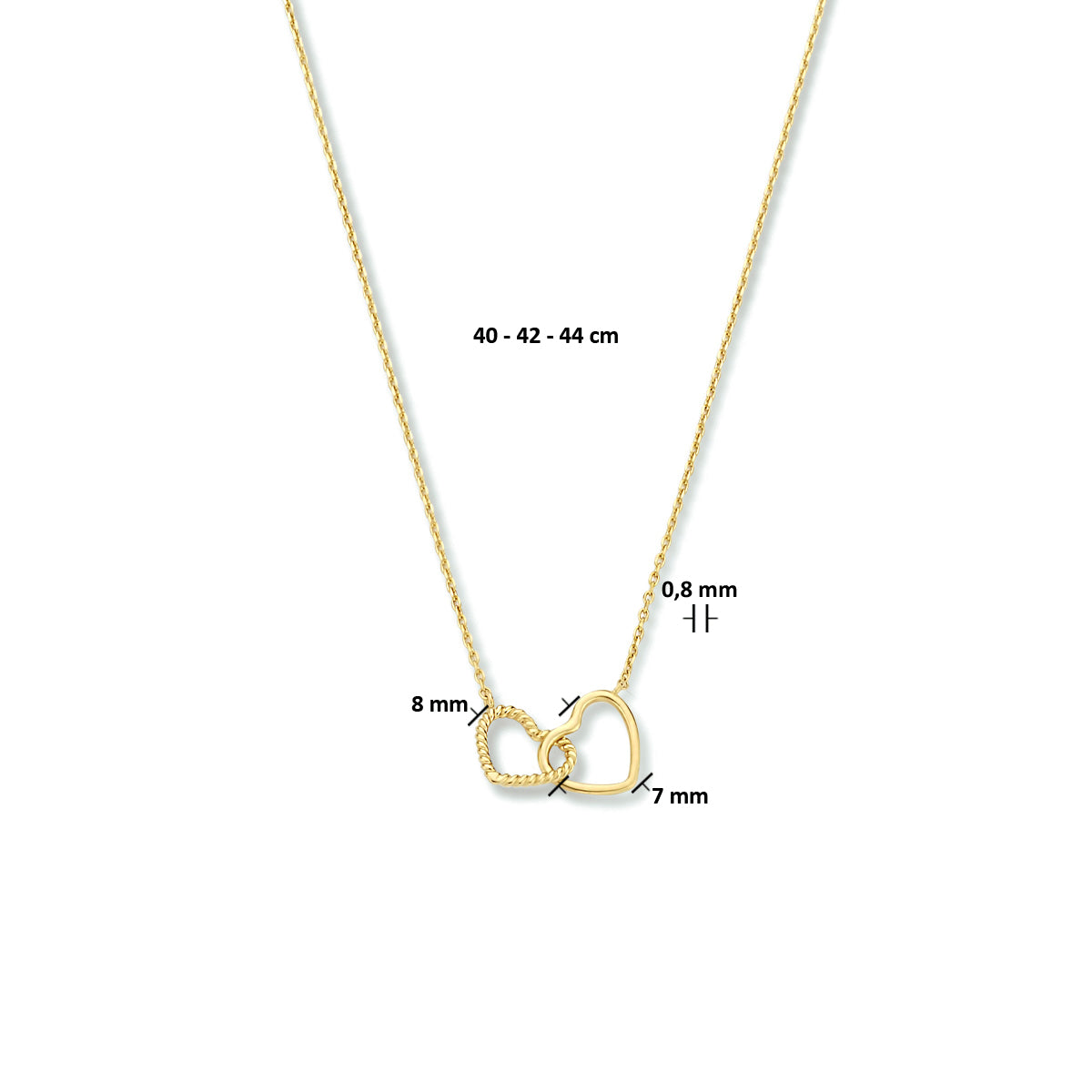 Collier hartjes 40 - 42 - 44 cm 14k geelgoud