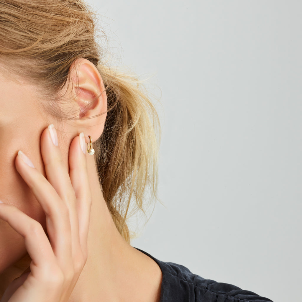 Oorhangers parel en zirkonia franse haak 14k geelgoud