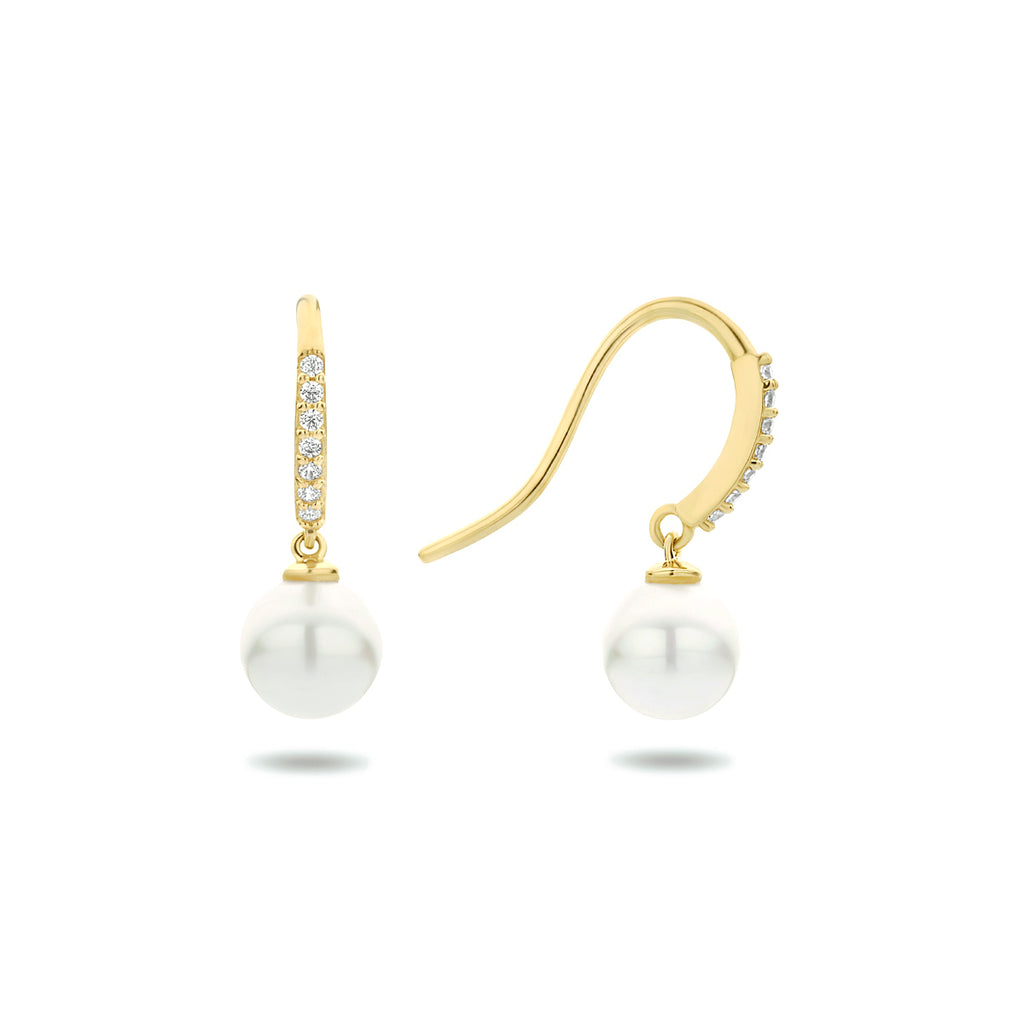 Oorhangers parel en zirkonia franse haak 14k geelgoud