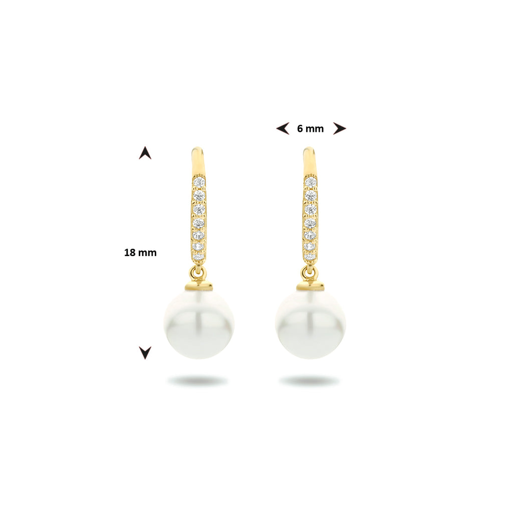 Oorhangers parel en zirkonia franse haak 14k geelgoud