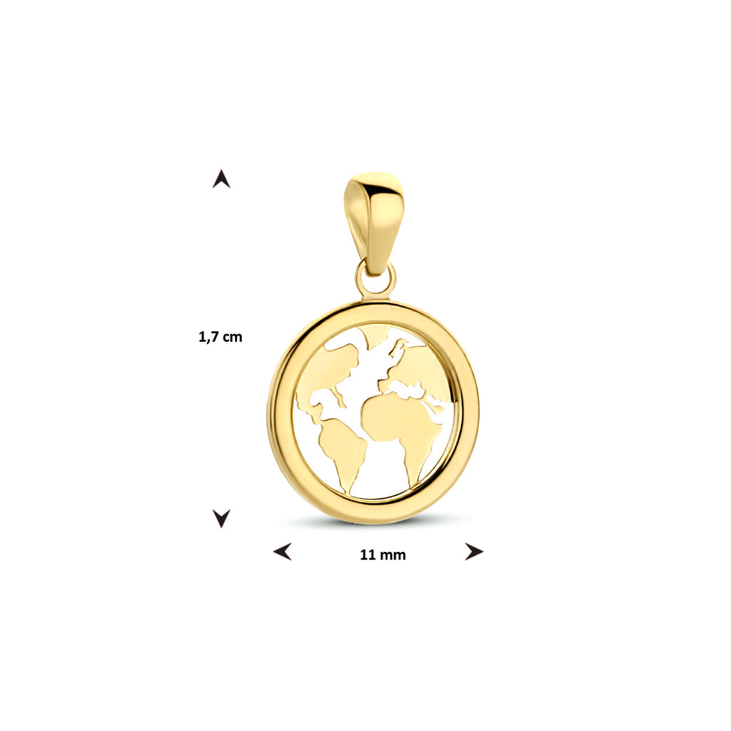 Hanger wereldbol 14k geelgoud