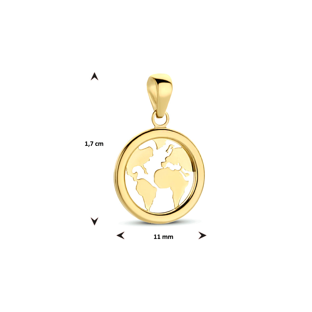 Hanger wereldbol 14k geelgoud