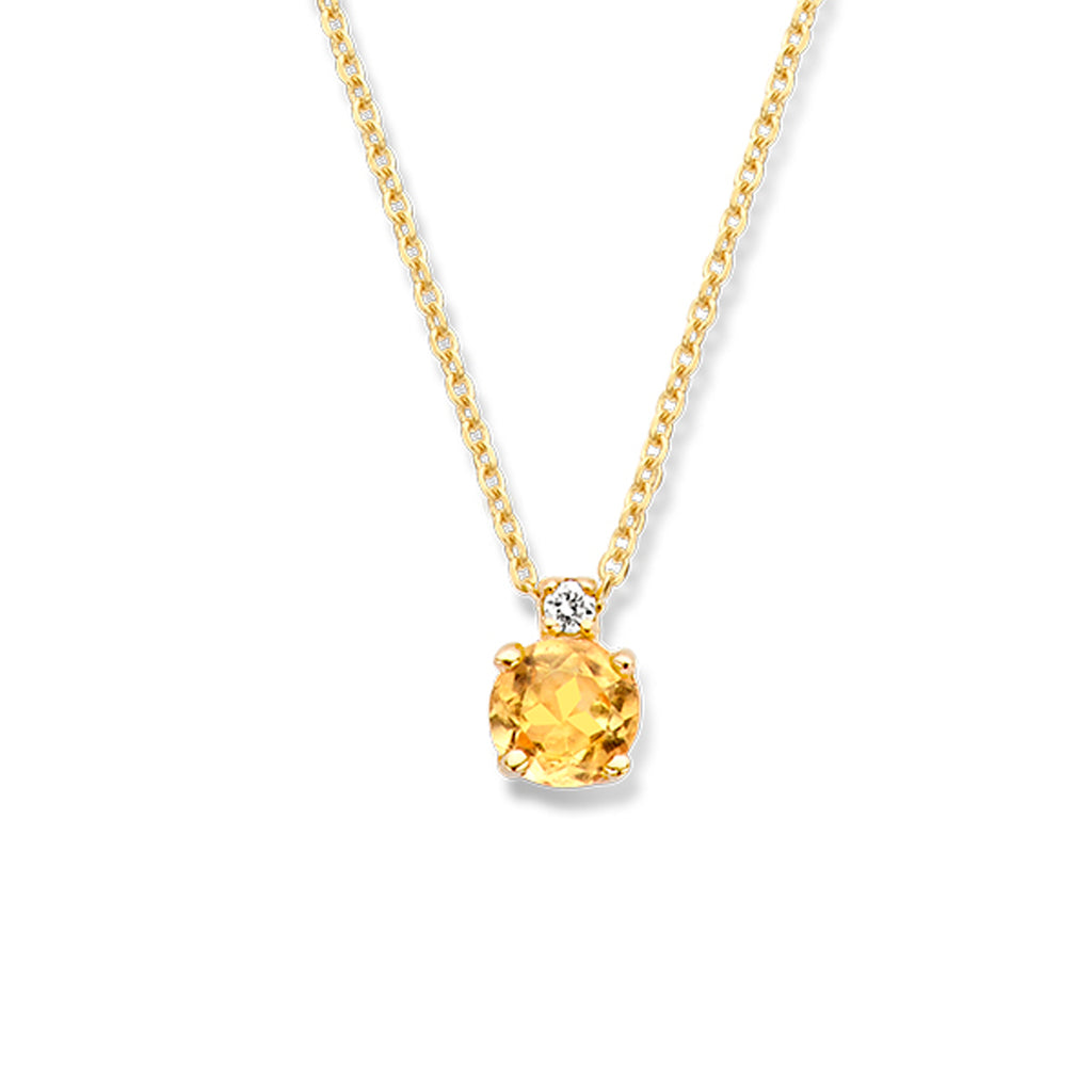 Collier citrien en diamant 0.015ct h si 40 cm 14k geelgoud