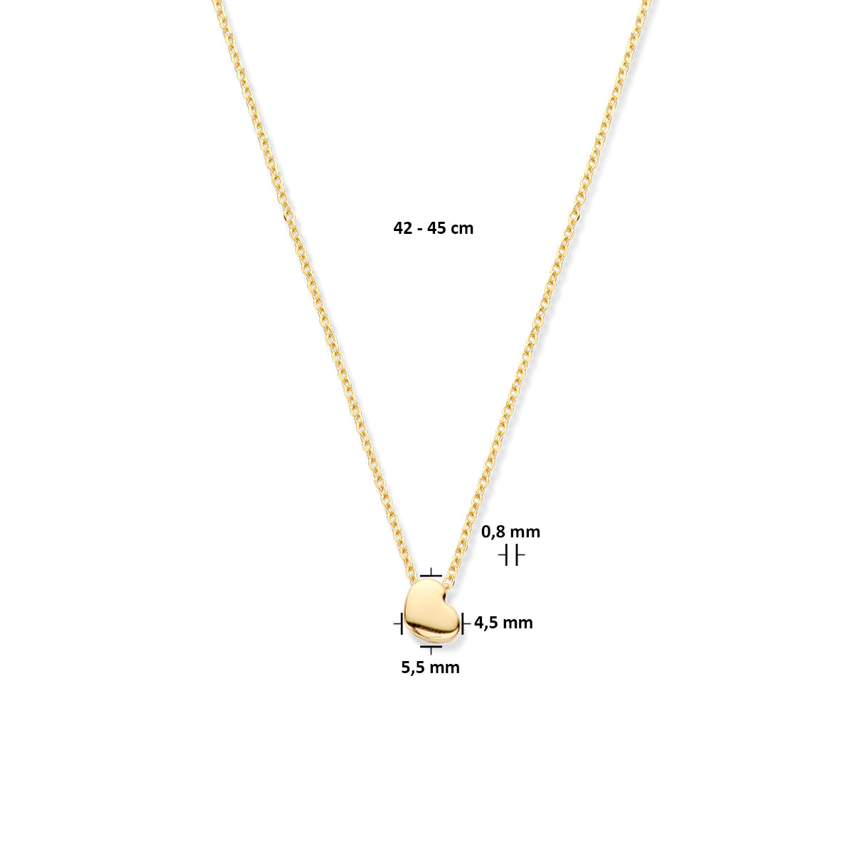 Collier hart 42 - 45 cm 14k geelgoud