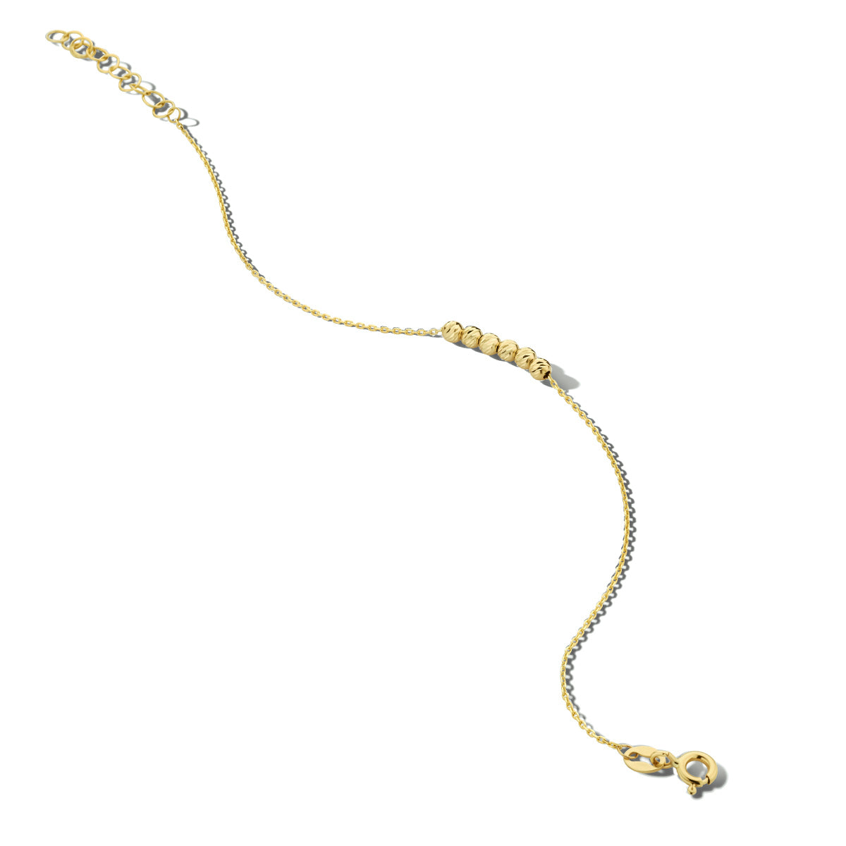 Armband bolletjes gediamanteerd 16 + 3 cm 14k geelgoud