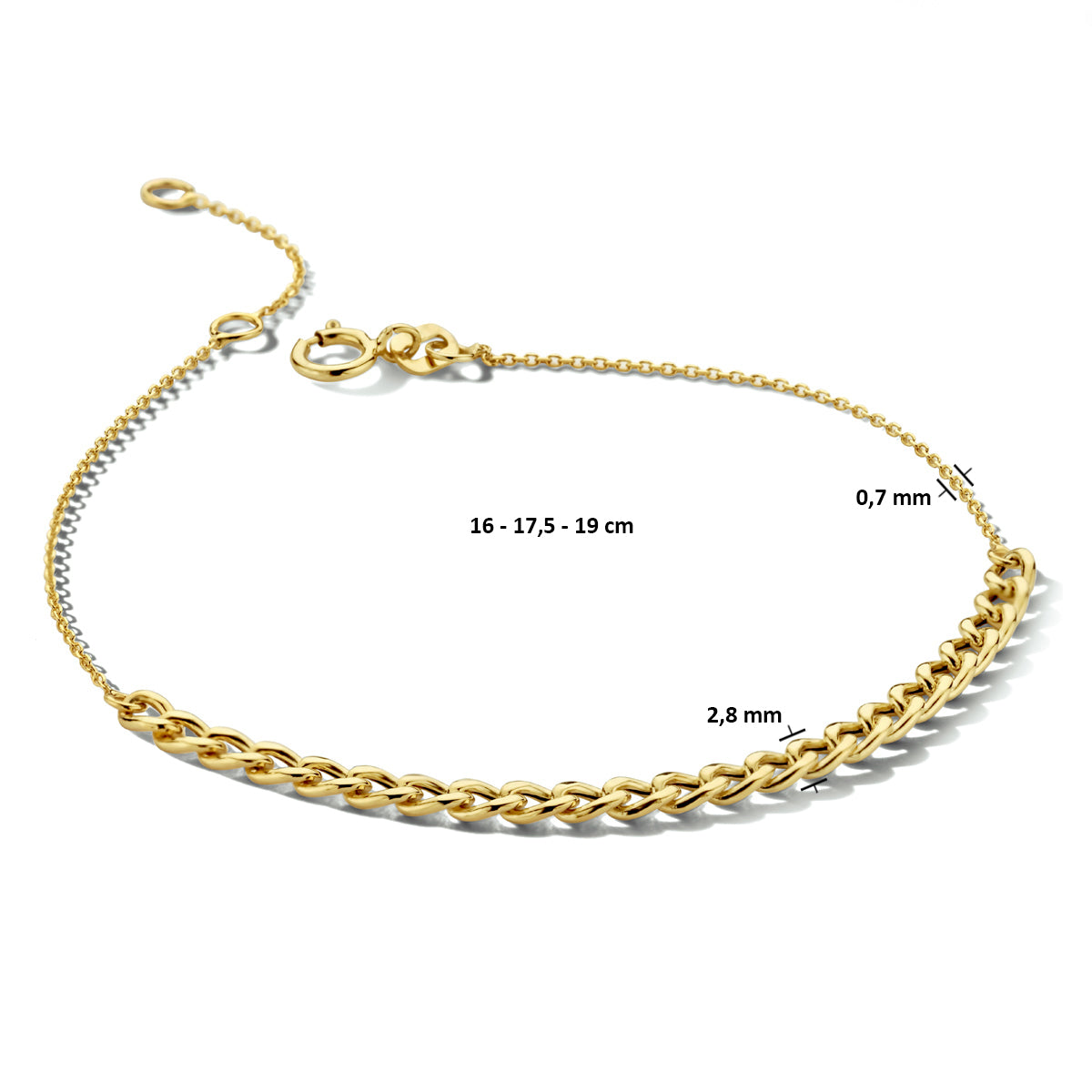 Armband anker en gourmette 2,8 mm 16 - 17,5 - 19 cm 14k geelgoud