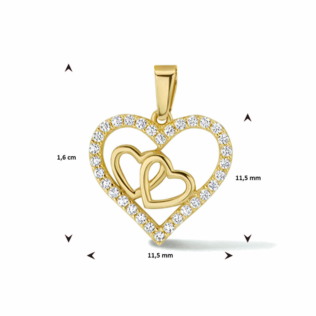 Hanger hart zirkonia 14k geelgoud