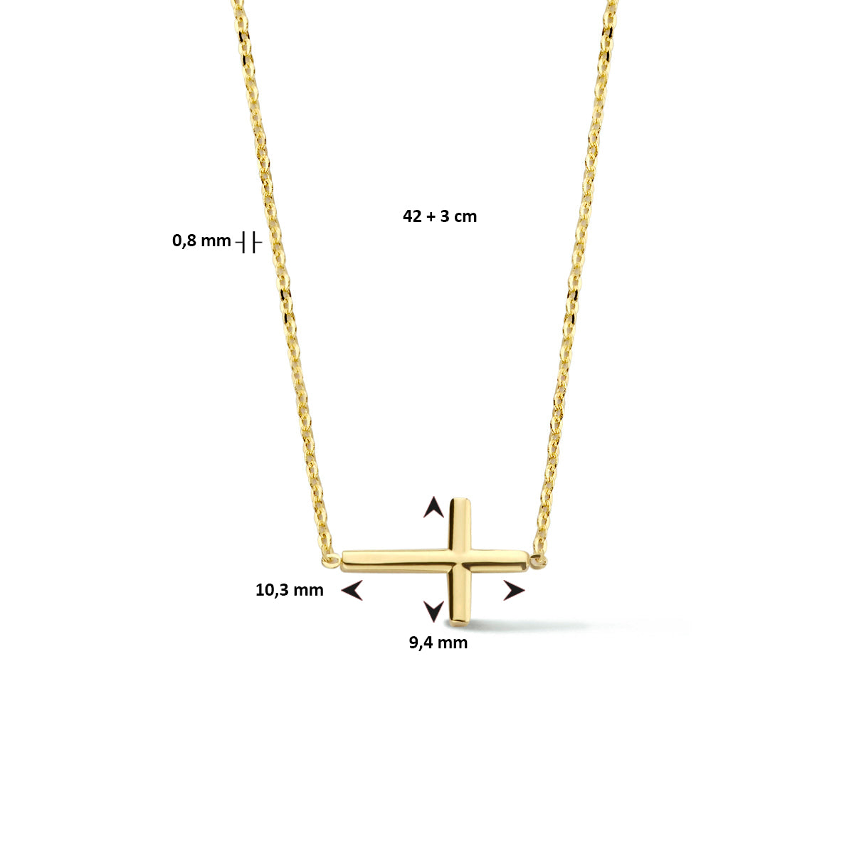 Collier kruis 42 + 3 cm 14k geelgoud