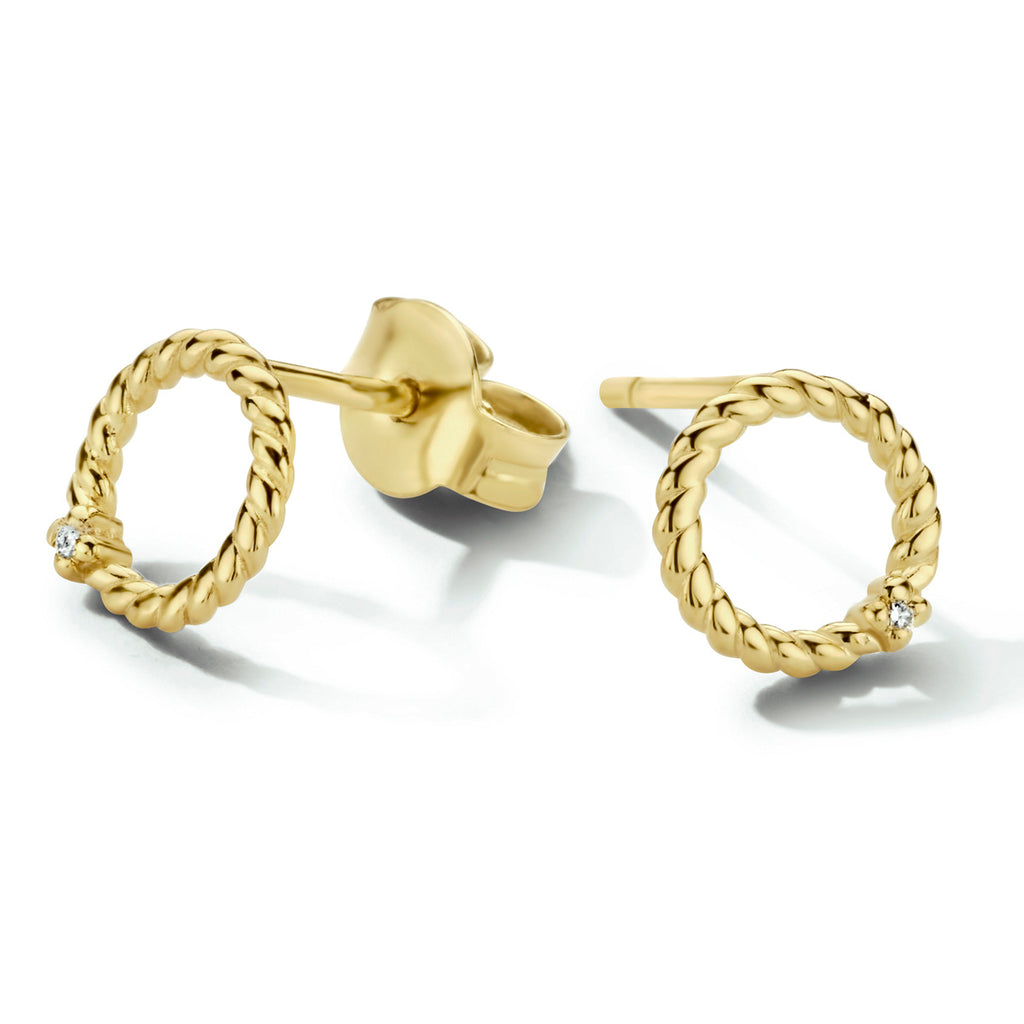 Oorknoppen rondje diamant 0.02ct (2x 0.01ct) g si 14k geelgoud