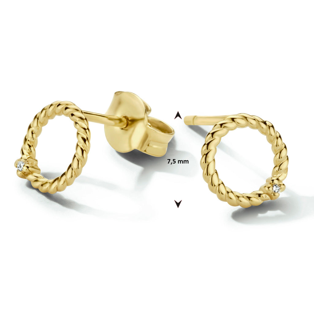 Oorknoppen rondje diamant 0.02ct (2x 0.01ct) g si 14k geelgoud