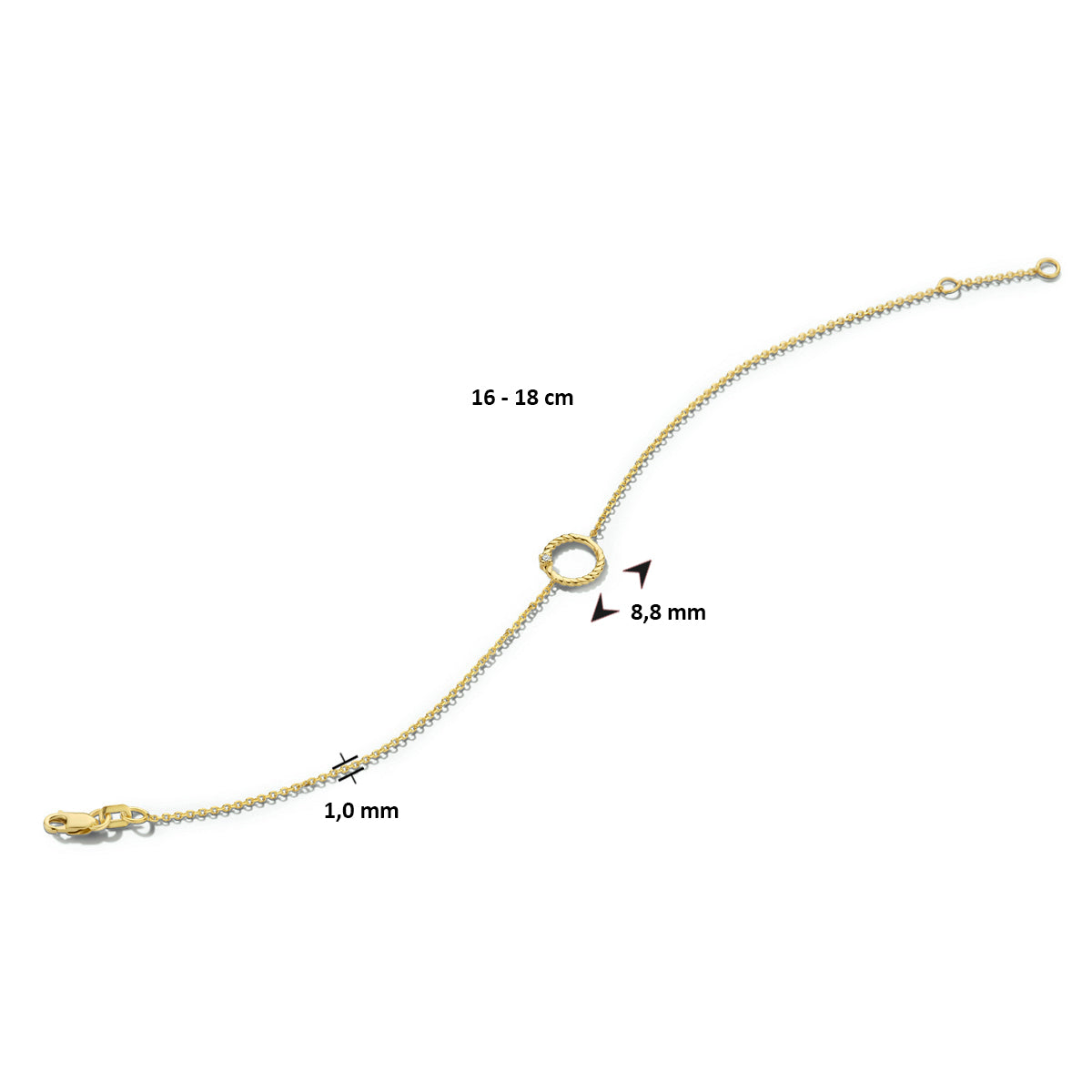 Armband rondje diamant 16 - 18 cm 0.01ct g si 14k geelgoud