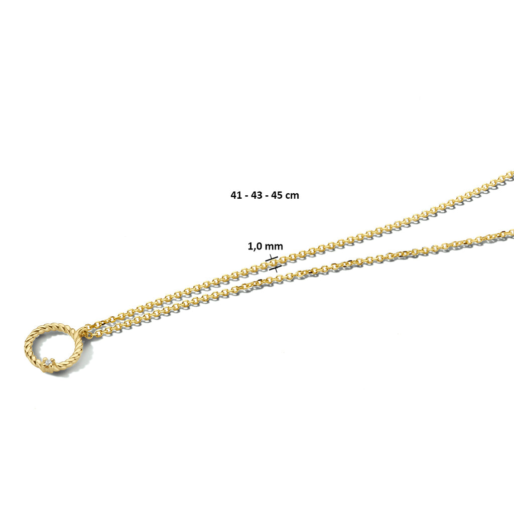 Collier rondje diamant 41 - 43 - 45 cm 0.01ct g si 14k geelgoud