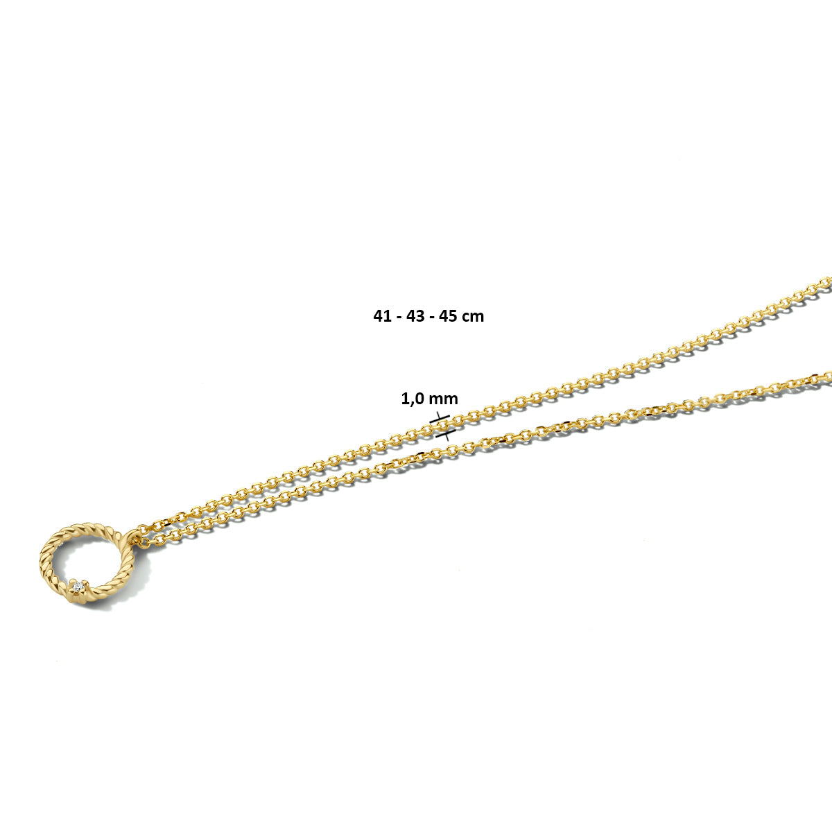 Collier rondje diamant 41 - 43 - 45 cm 0.01ct g si 14k geelgoud