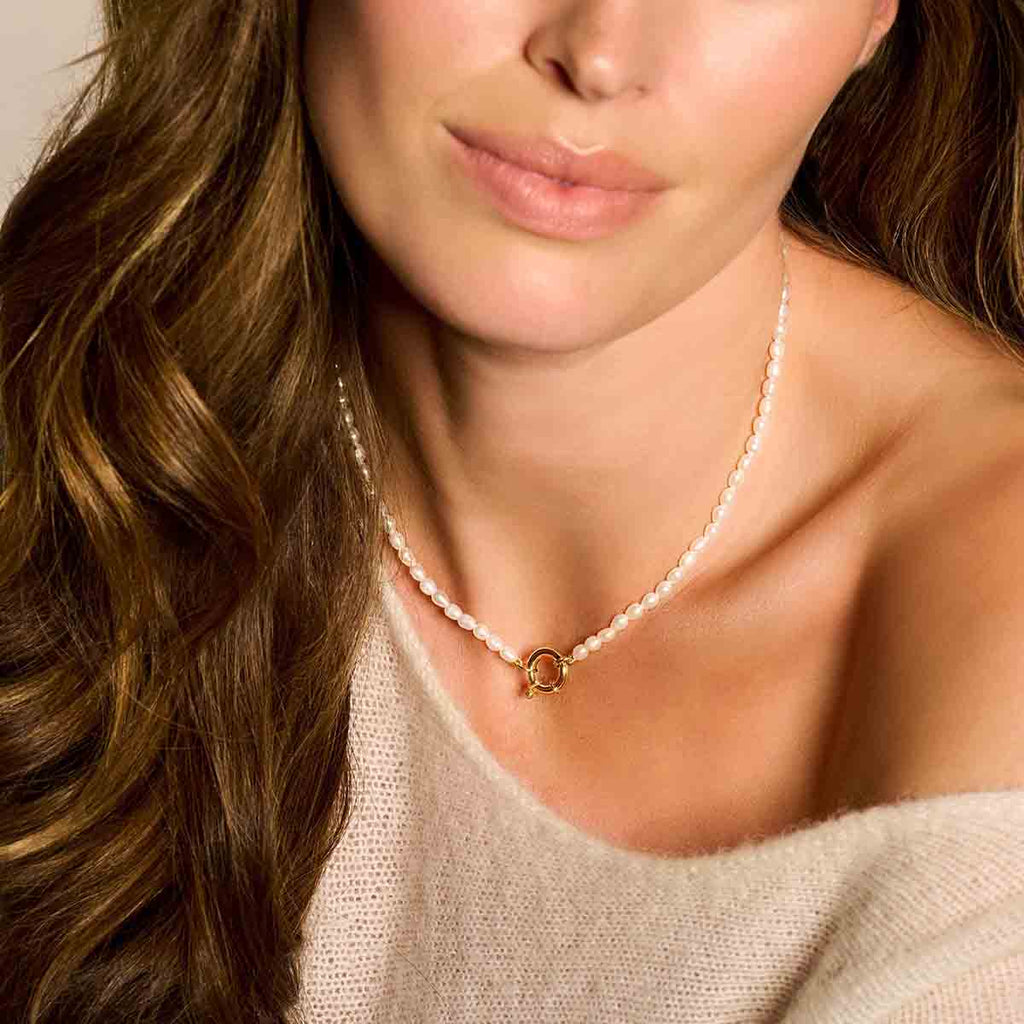 Collier parel 41 cm met groot springslot 14k geelgoud