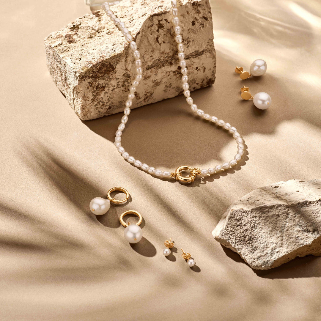 Collier parel 41 cm met groot springslot 14k geelgoud