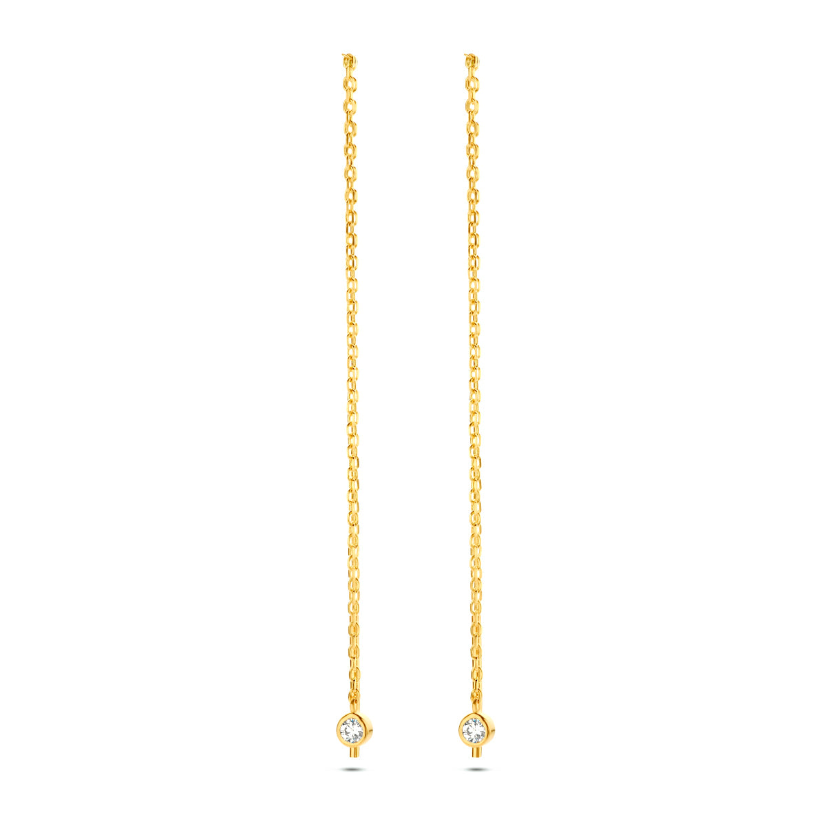 Doortrekoorbellen zirkonia 14k geelgoud