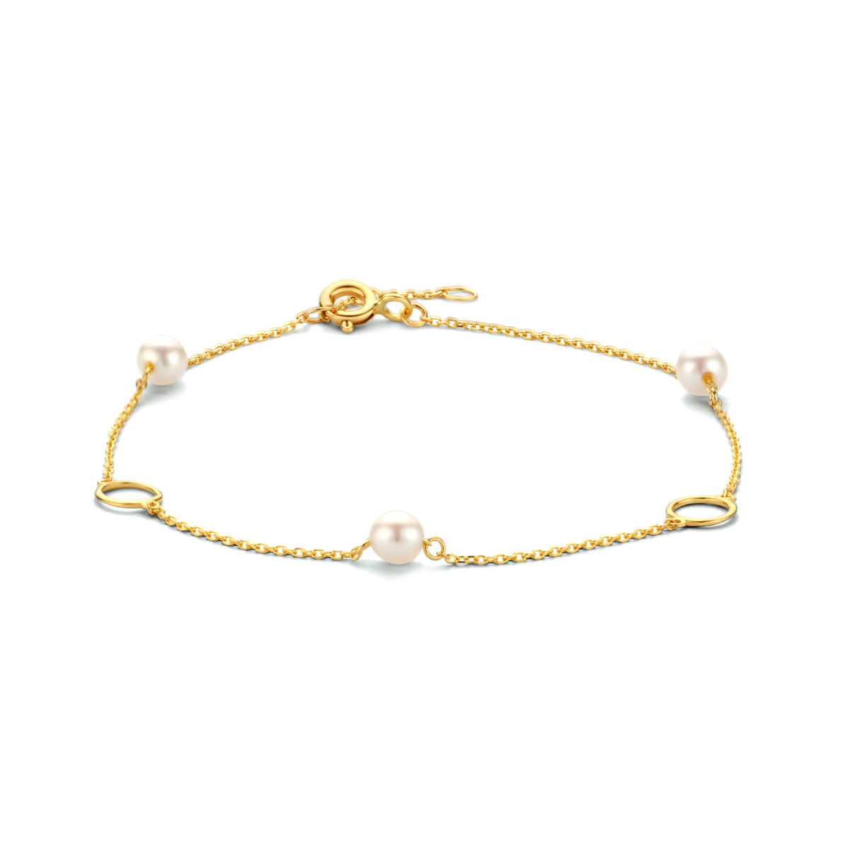 Armband parels en rondjes 16,5 - 17,5 - 18,5cm 14k geelgoud