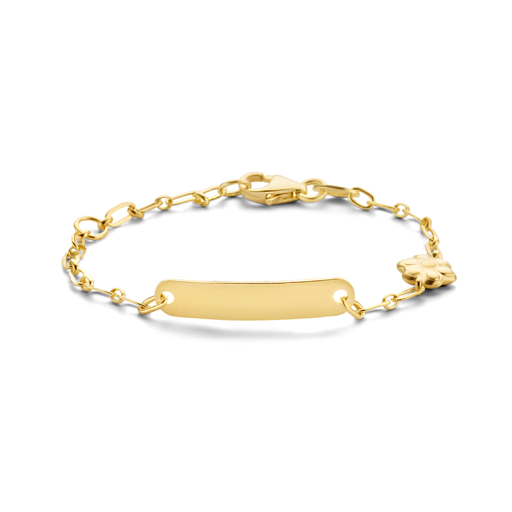 Graveerarmband bloem plaat 4,0 mm 14k geelgoud