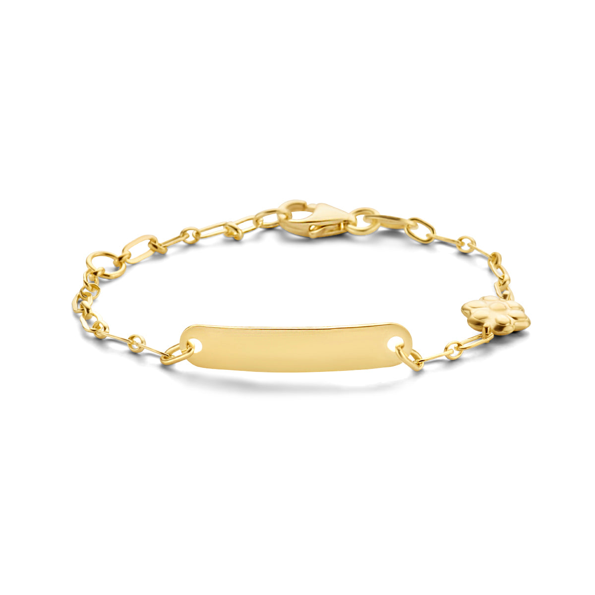Graveerarmband bloem plaat 4,0 mm 14k geelgoud