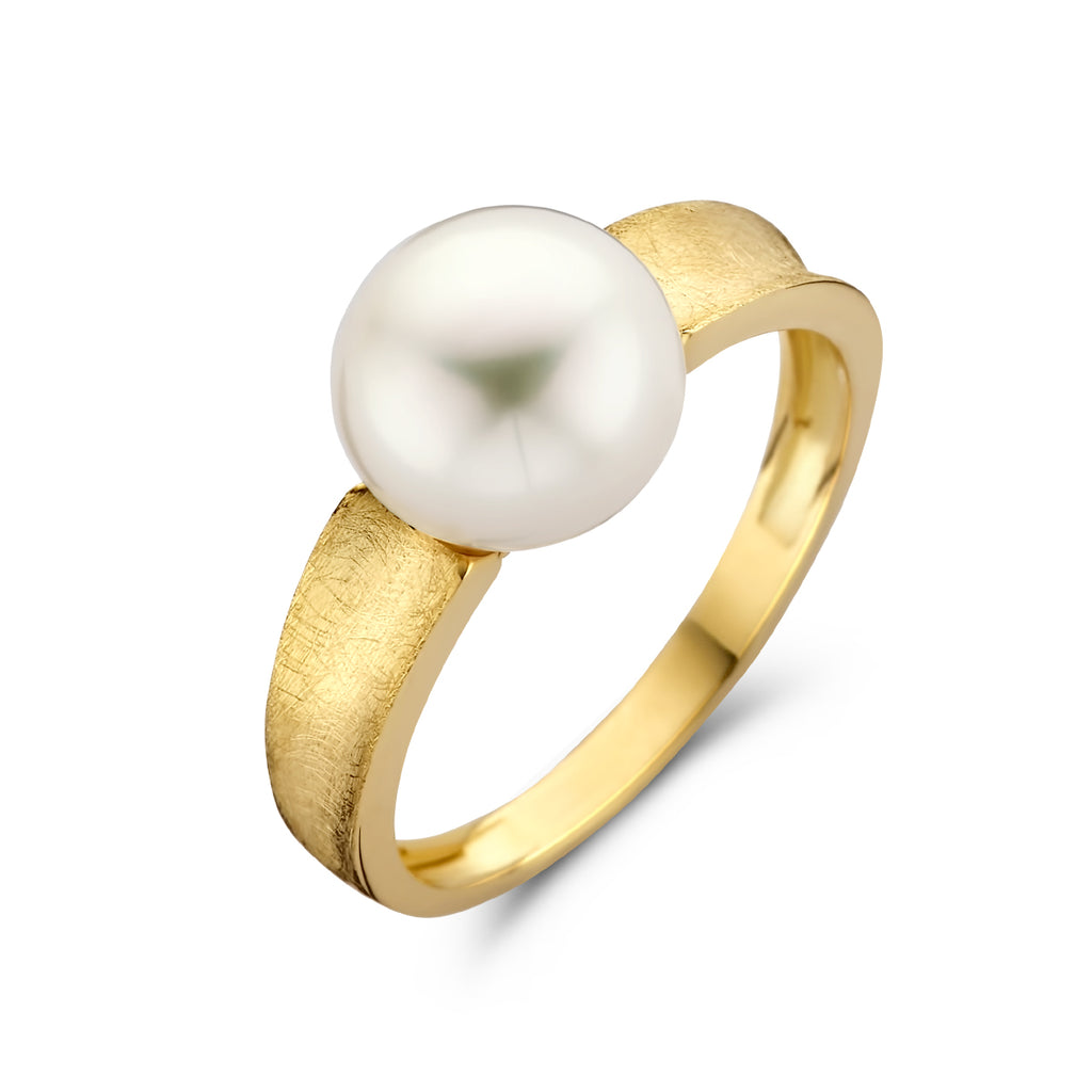 Ring parel gescratcht 14k geelgoud