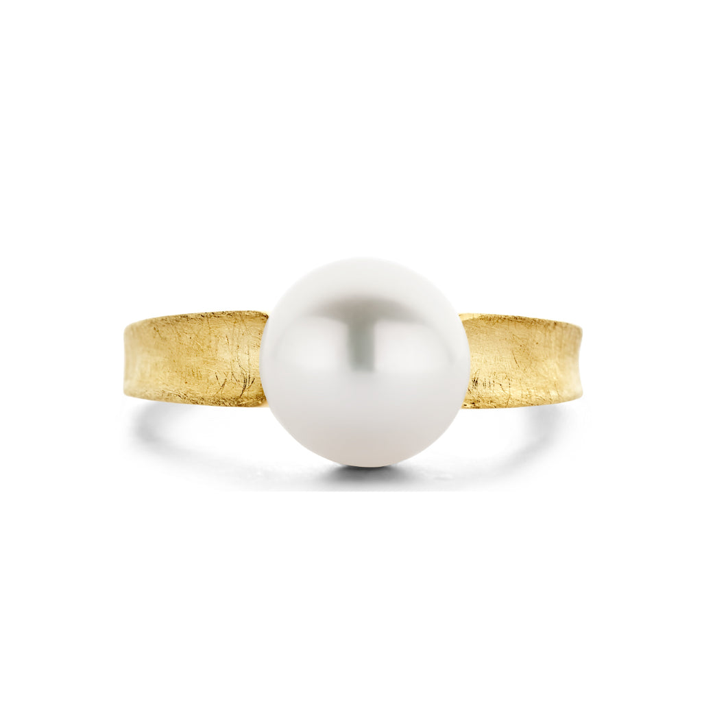 Ring parel gescratcht 14k geelgoud