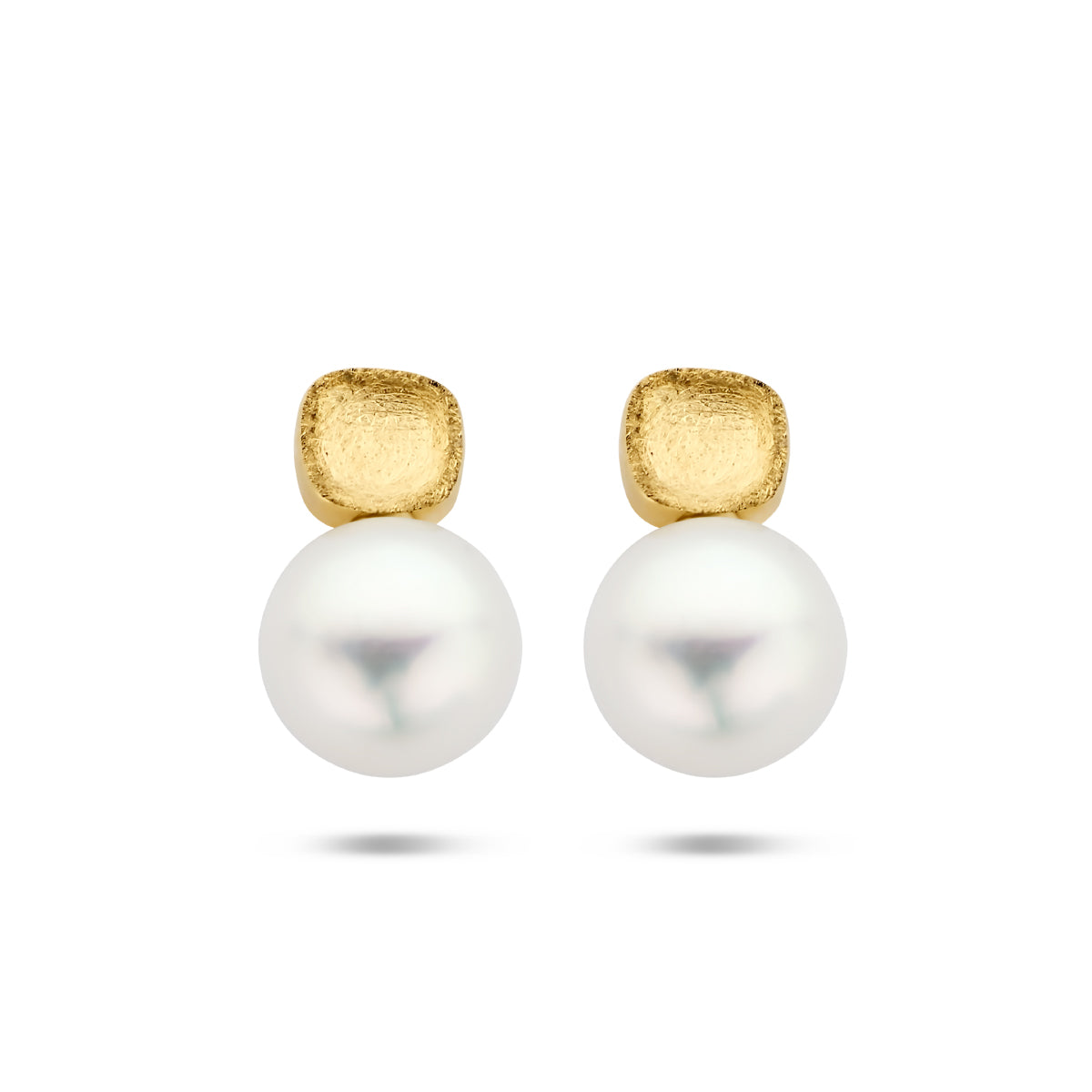 Oorknoppen parel gescratcht 14k geelgoud