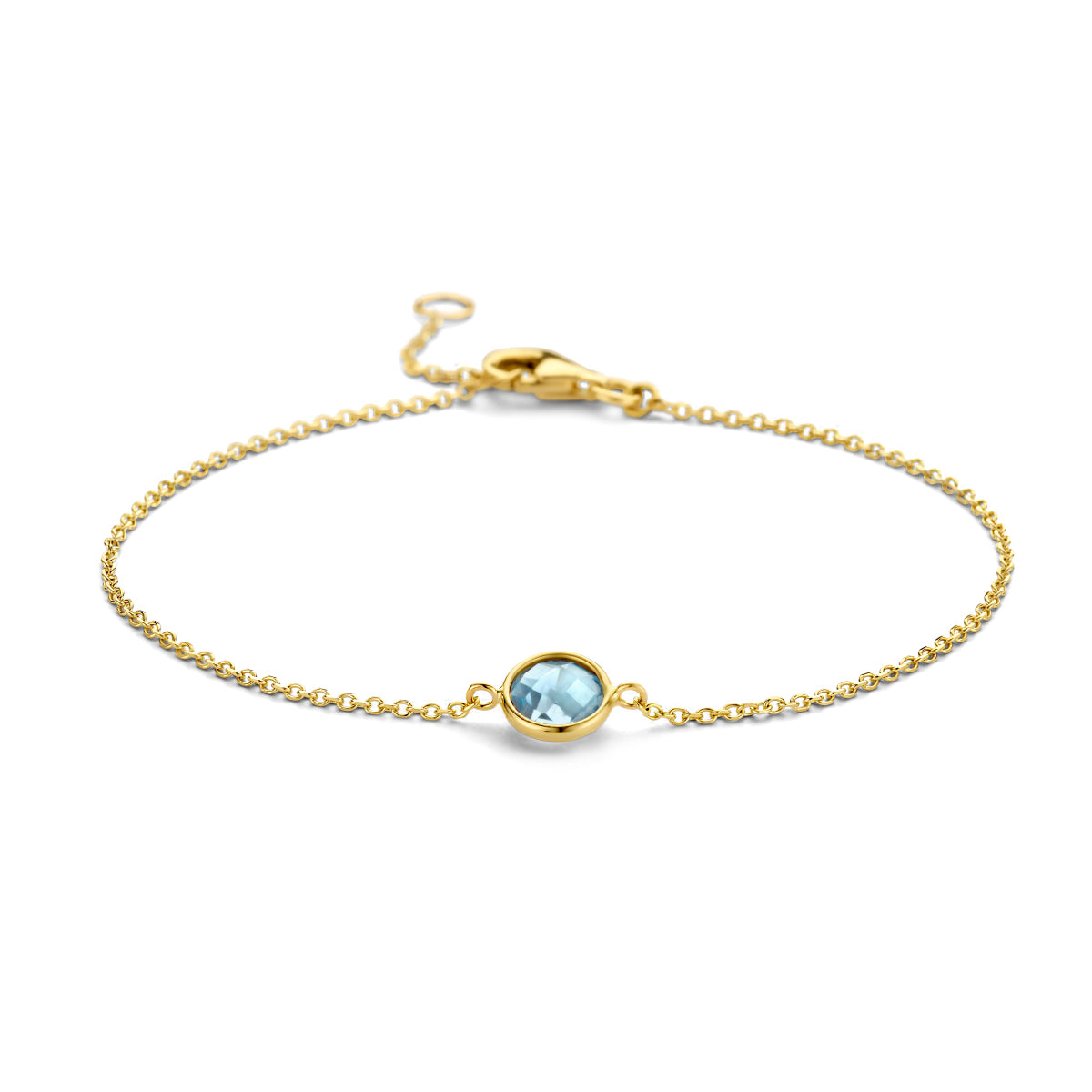 Armband blauw topaas 16,5 - 19 cm 14k geelgoud