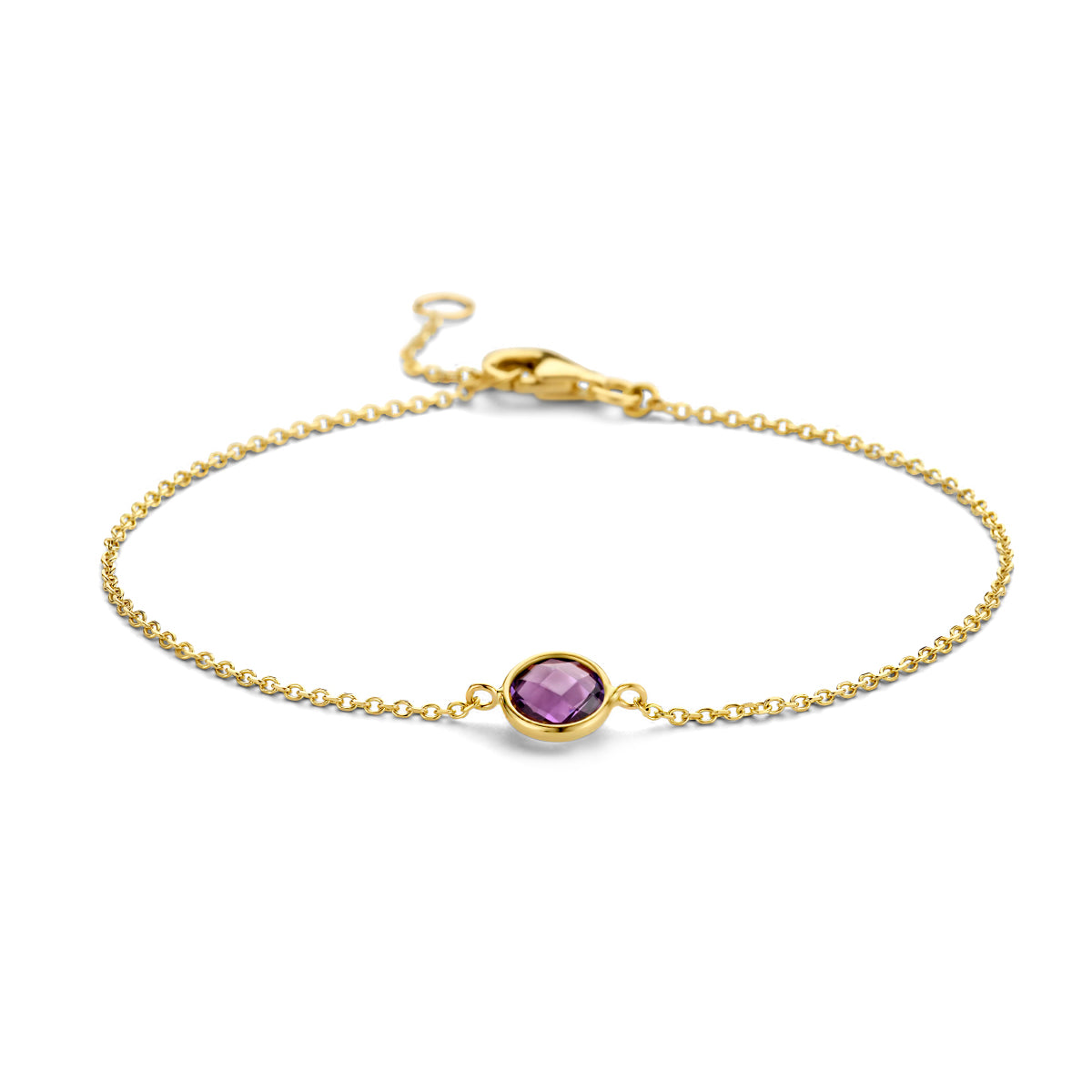 Armband amethist 16,5 - 19 cm 14k geelgoud