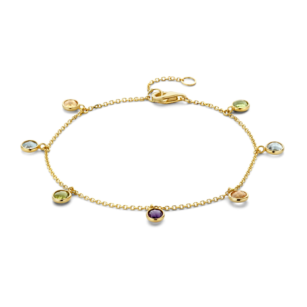 Armband natuurlijke kleurstenen 16,5 - 19 cm 14k geelgoud