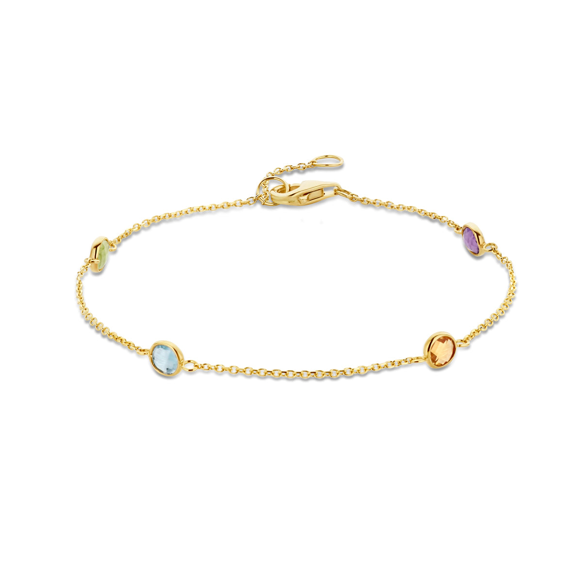 Armband natuurlijke kleurstenen 17 - 19 cm 14k geelgoud