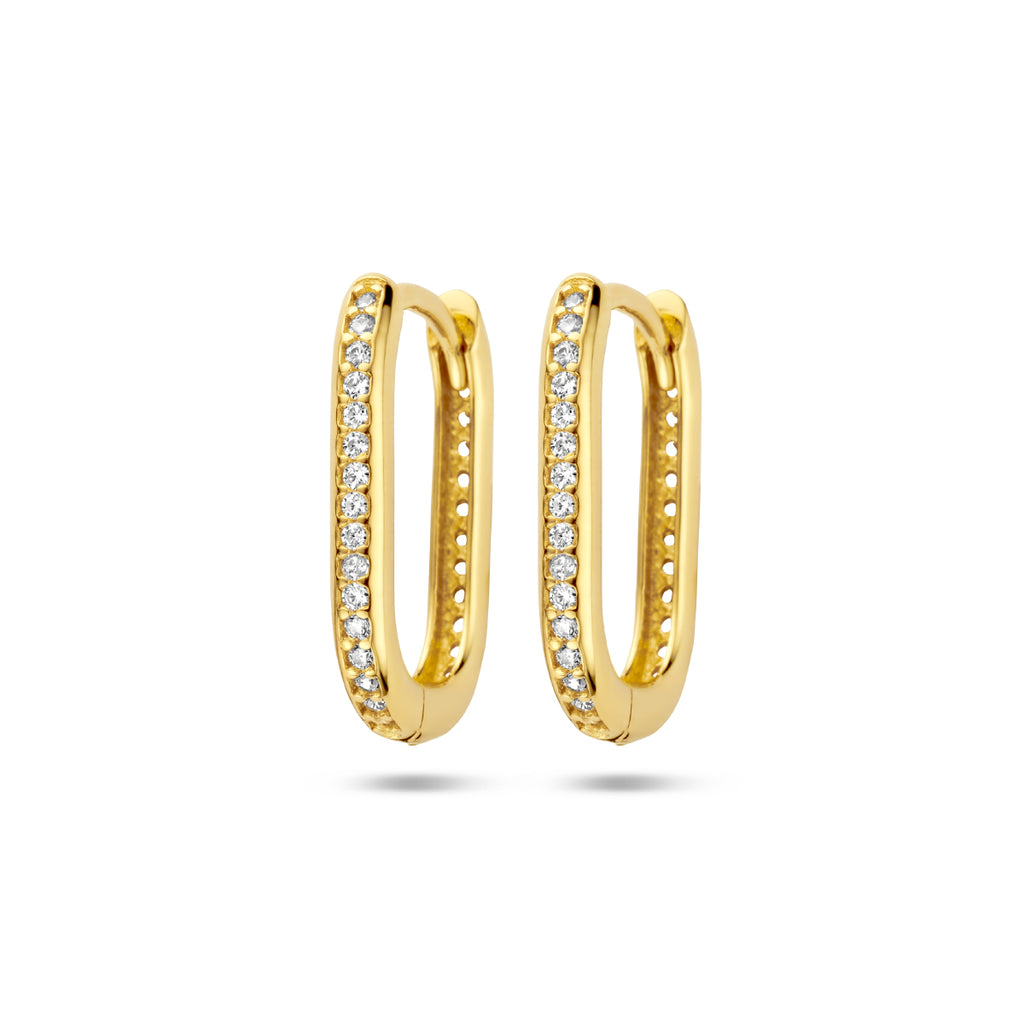 Klapoorringen paperclip zirkonia 14k geelgoud