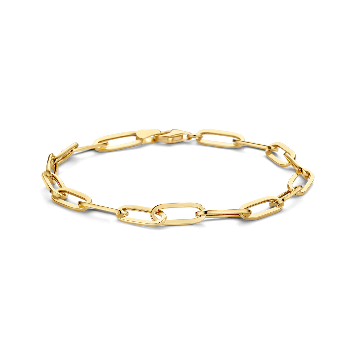 Armband paperclip platte buis 5,0 mm 18,5 cm 14k geelgoud