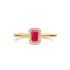 Ring rood en wit zirkonia halo 14k geelgoud