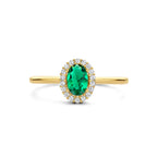 Ring groen en wit zirkonia halo 14k geelgoud