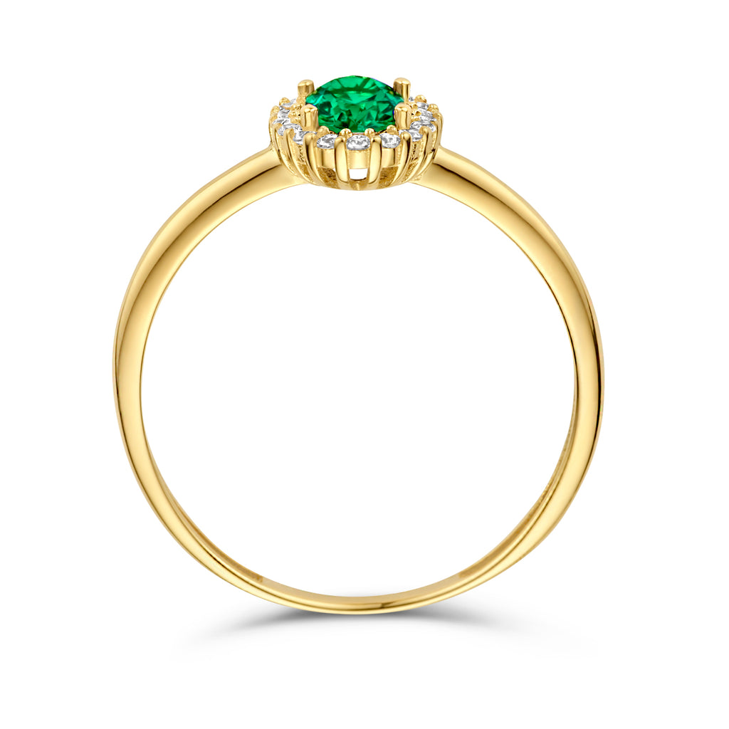 Ring groen en wit zirkonia halo 14k geelgoud