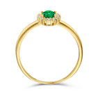 Ring groen en wit zirkonia halo 14k geelgoud